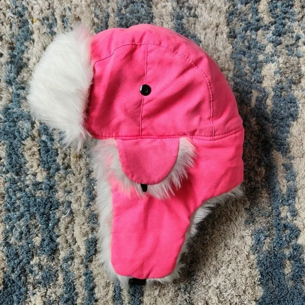 High Visibility Neon White Fur Aviator Winter Trooper Hat - Neon Pink Large